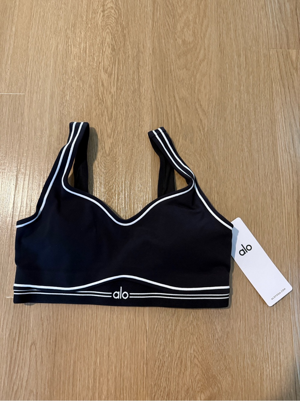 Alo YOGA Black Sports Bra with White Trim